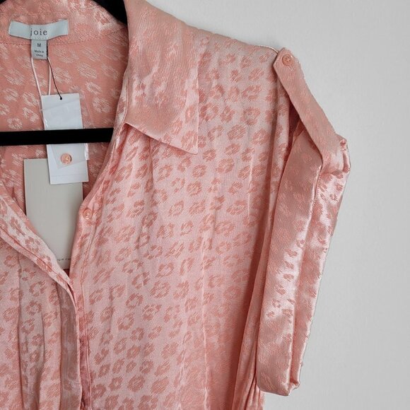 HP! NWT Joie Daran Sunset Blush Leopard Print Lustrous Satin Mini Shirt Dress - Picture 13 of 16
